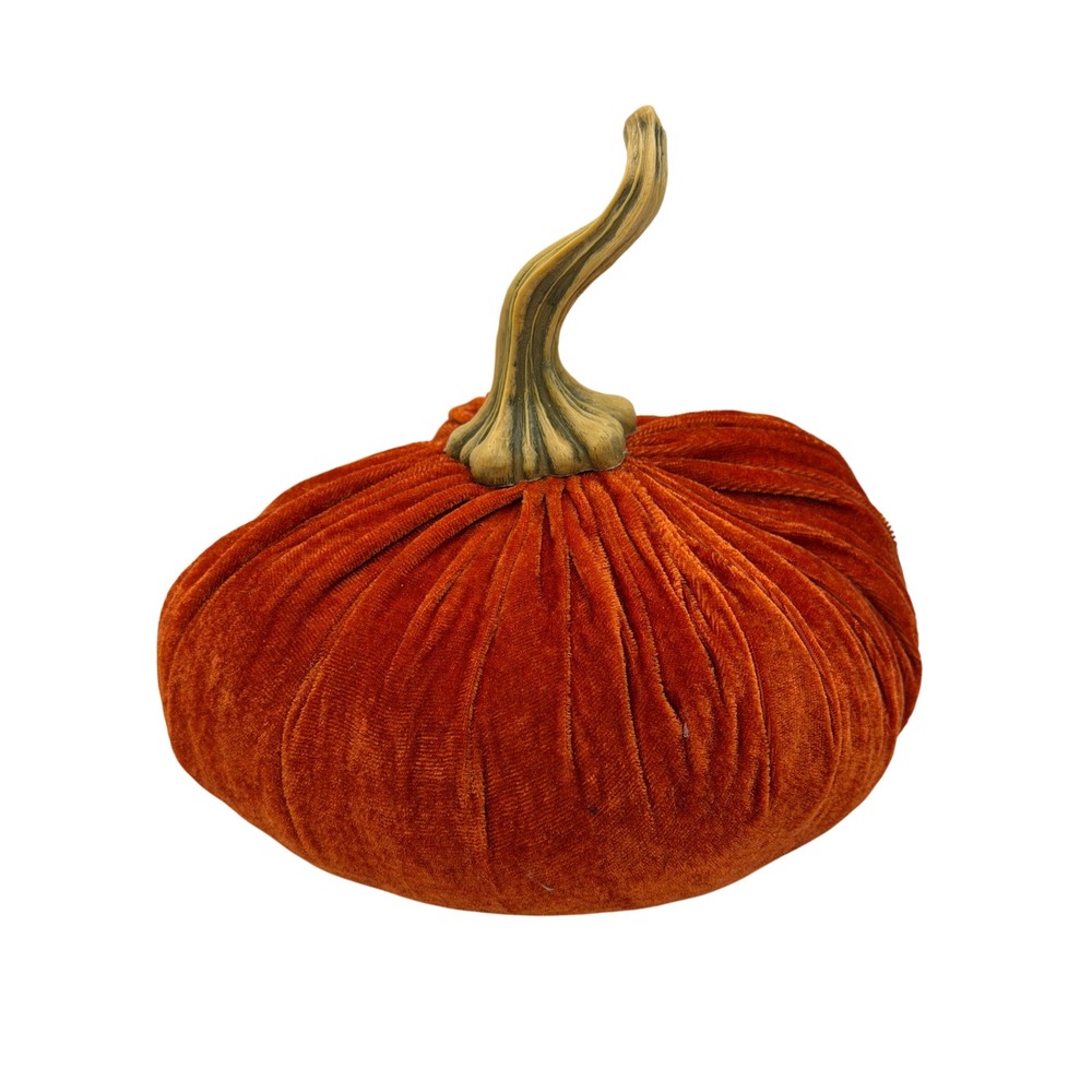 Vtg Burnt Orange Velvet Fabric Pumpkin Plush Fall Harvest Decor Halloween 8x8